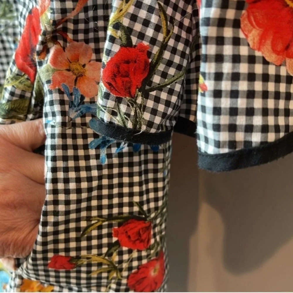 Zara Gingham Off The Shoulder Tunic Floral Ruffle Mini Dress - Picture 8 of 8
